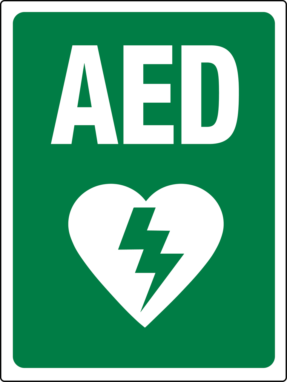 AED Sign Green And White PHS Safety