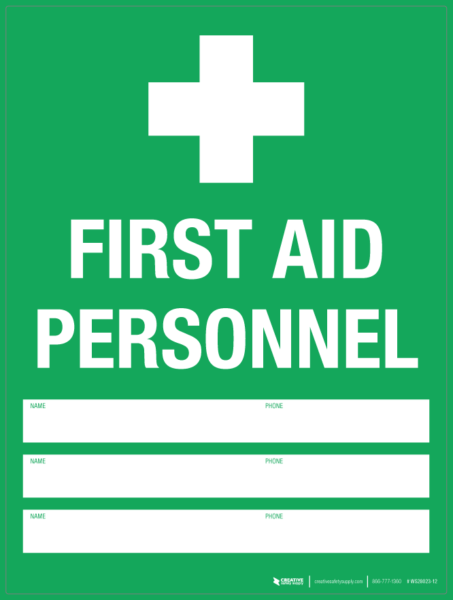 First Aid Personnel – Wall Sign